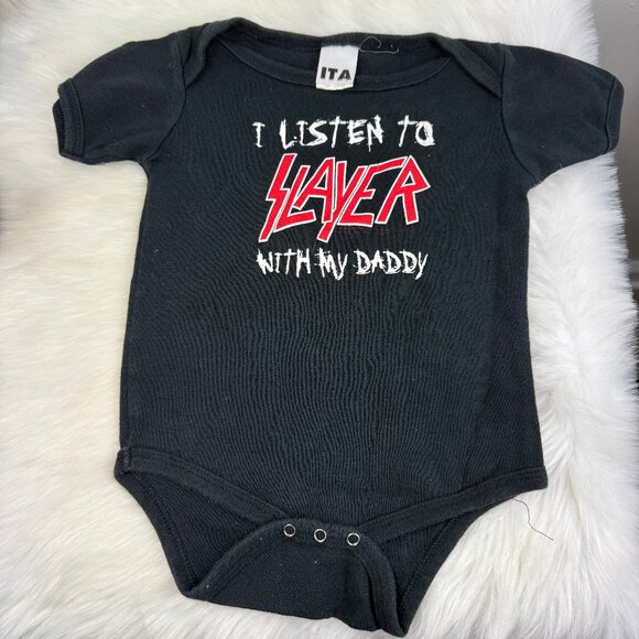 I Listen to Slayer with my Daddy 100% Cotton One Piece Outfit Black 18-24 Months - Picture 1 of 4